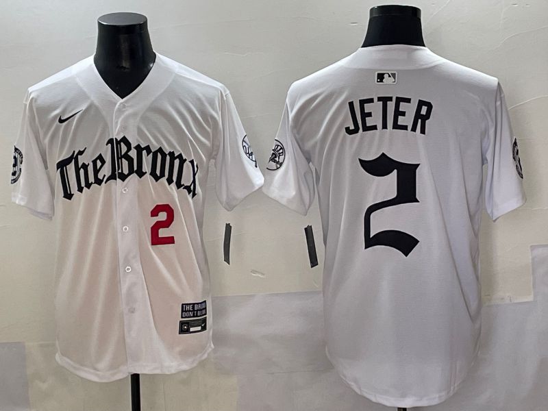 Men 2025 New York Yankees #2 Jeter White Five generations Joint Name Nike MLB Jersey style 2